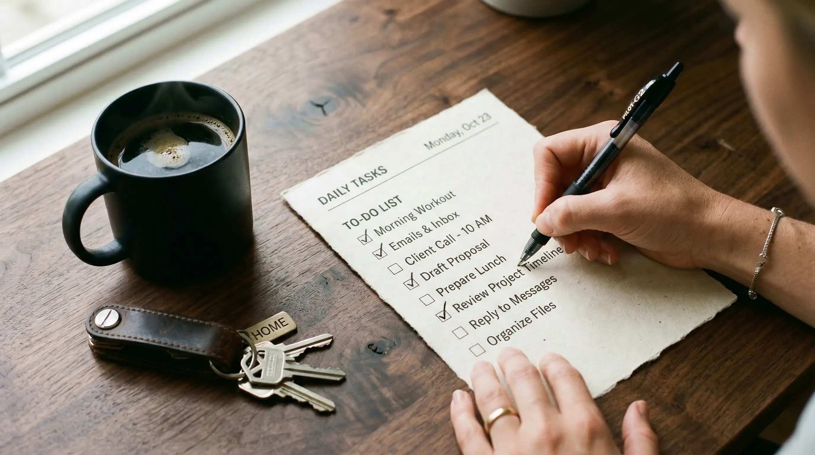 체크리스트를 작성하는 손