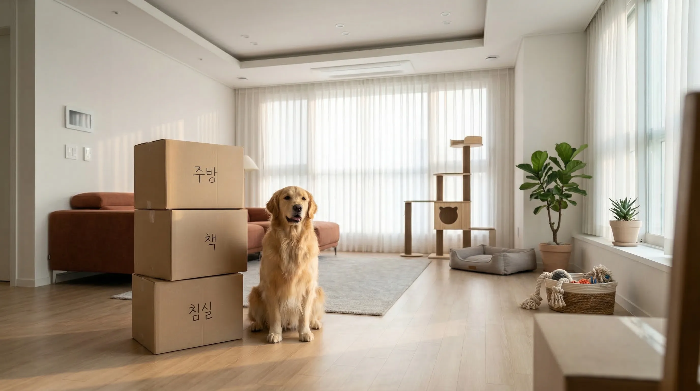 골든리트리버와 이사 박스